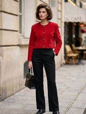 Y2K Maxima Red Quilted Stitched Cropped Jacket
